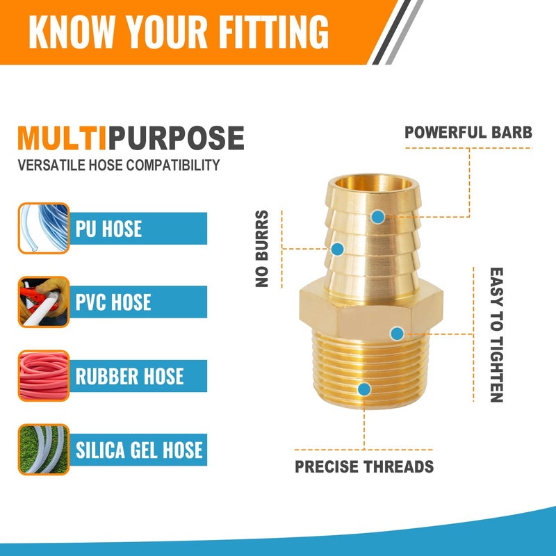 SUNGATOR 1/4 Inch Hose Barb Fittings, Brass Air Hose Fittings, 1/4'' Male NPT Pipe Thread to 1/4 Inch Barb End Pipe Adapter, 1/4'' Brass Air Line Repair Kit for Compressor, 4 Pack - Image 5